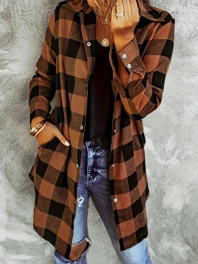 Women's Plaid Button-Down Long Sleeve Shirt, Casual Spring/Fall Shirt for Women