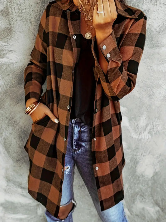 Women's Plaid Button-Down Long Sleeve Shirt, Casual Spring/Fall Shirt for Women