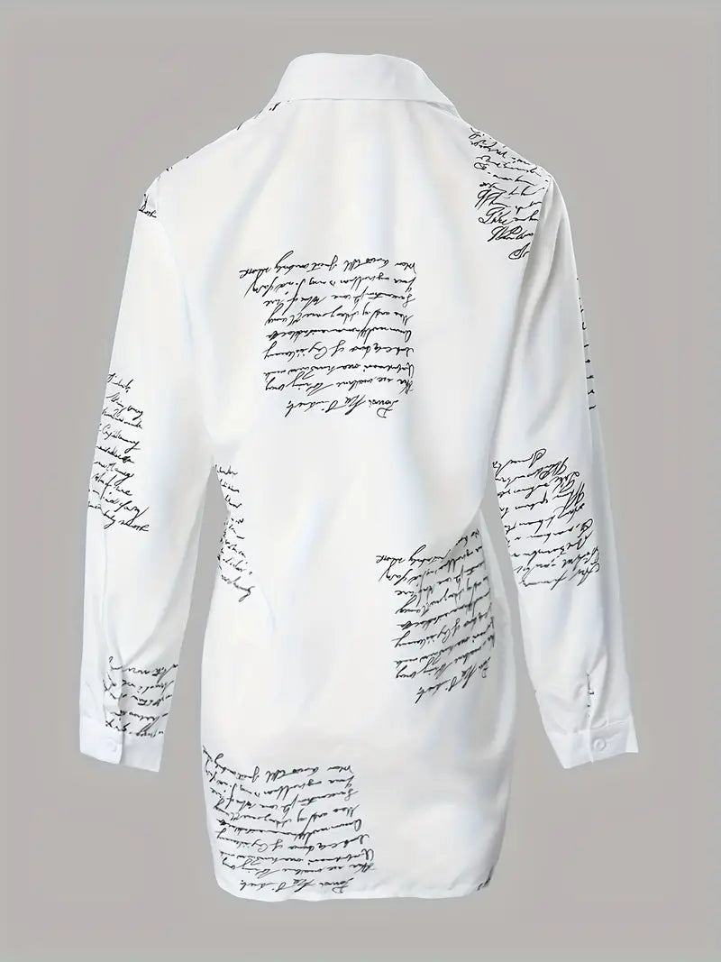 Letter Print Shirt, Casual Button Front Long Sleeve Shirt, Women's Clothing