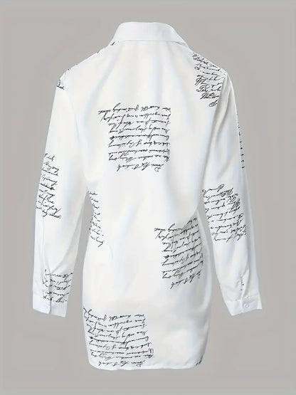 Letter Print Shirt, Casual Button Front Long Sleeve Shirt, Women's Clothing